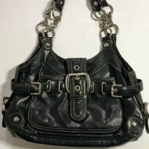Vintage Black Leather Silver Hard-wear Kathy Van Zealand Bag